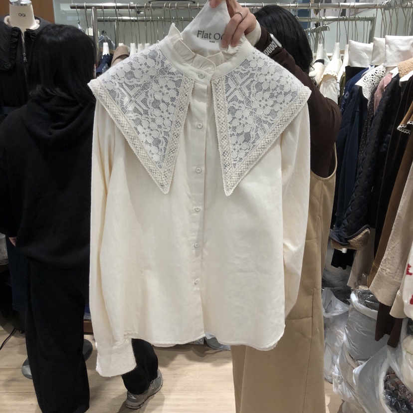 OGI韓國代購㊣女士新品職業推薦人氣時尚25秋冬休閑襯衫蕾絲衫FLat OGI襯衫/蕾絲衫圖色1