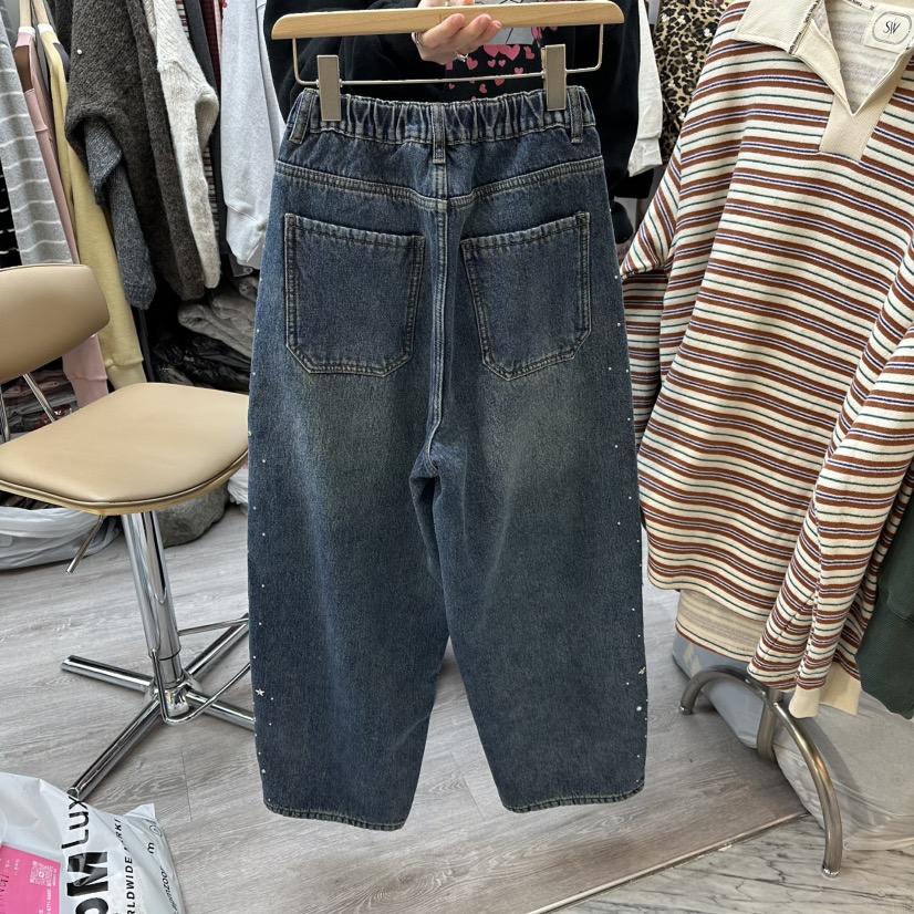 STICK WITH韓國代購㊣女士新款時尚人氣推薦熱賣牛仔褲加絨STICK WITH牛仔褲