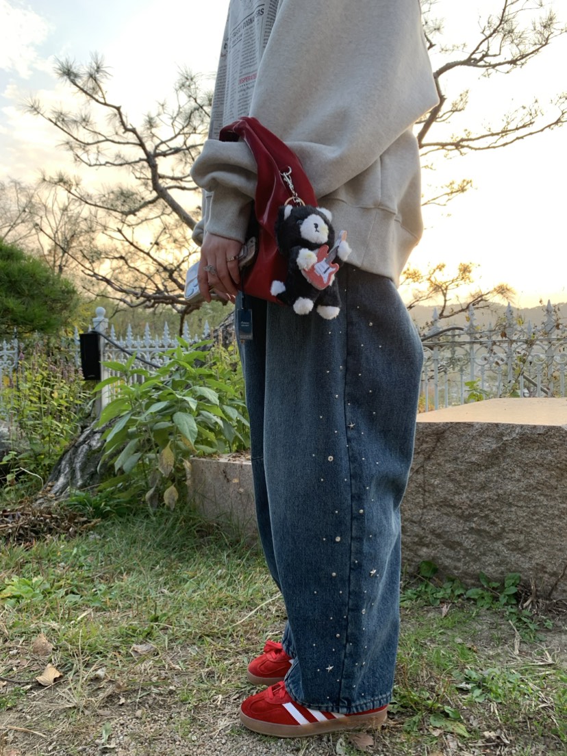 STICK WITH韓國代購㊣女士新款時尚人氣推薦熱賣牛仔褲加絨STICK WITH牛仔褲