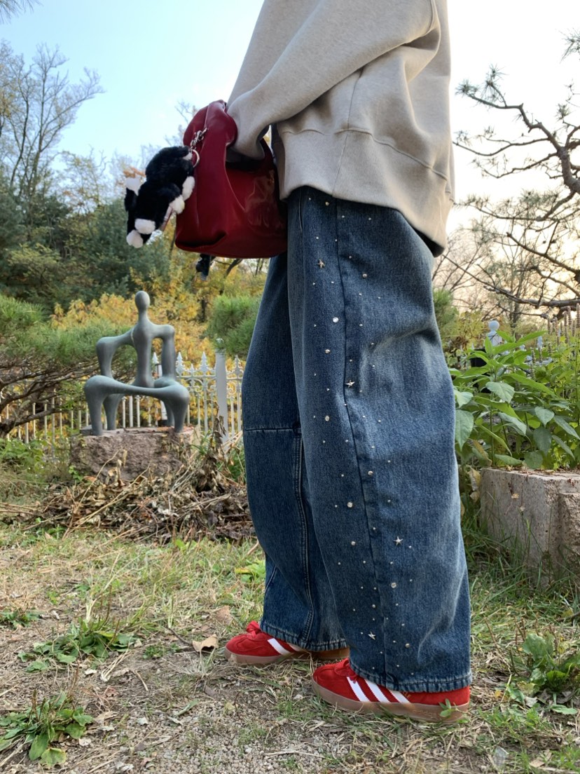 STICK WITH韓國代購㊣女士新款時尚人氣推薦熱賣牛仔褲加絨STICK WITH牛仔褲