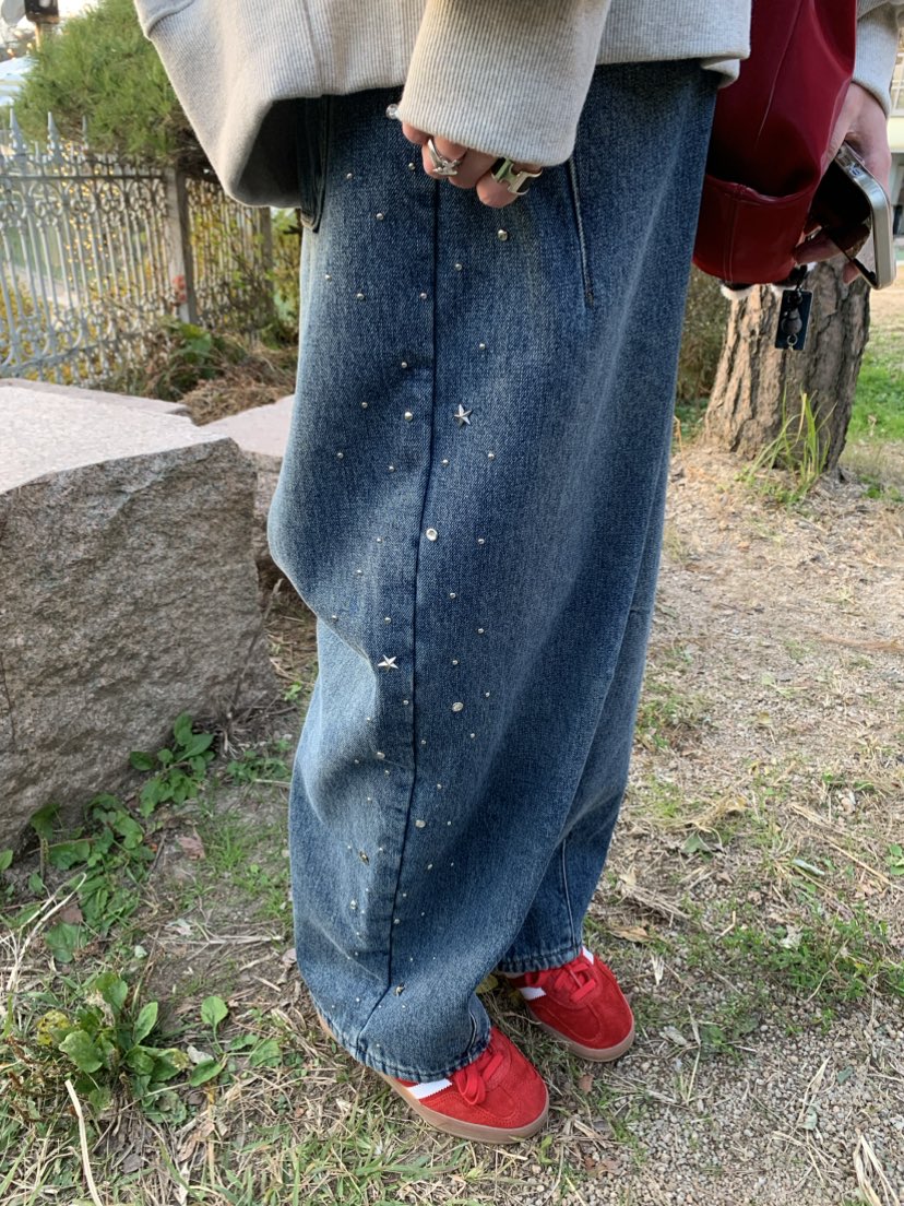 STICK WITH韓國代購㊣女士新款時尚人氣推薦熱賣牛仔褲加絨STICK WITH牛仔褲