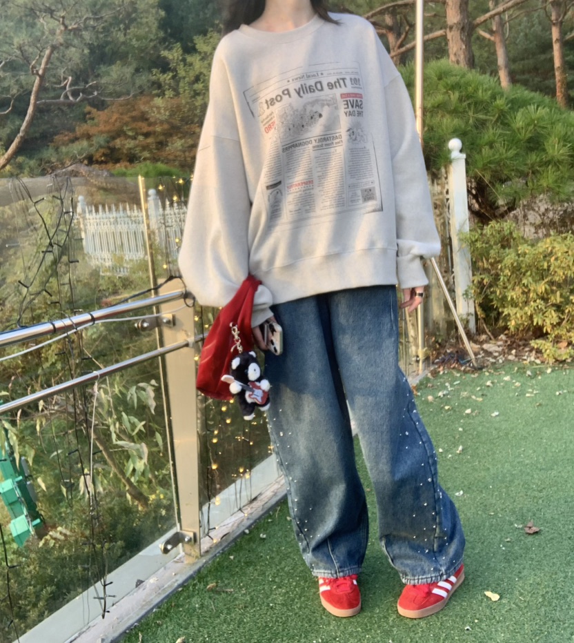 STICK WITH韓國代購㊣女士新款時尚人氣推薦熱賣牛仔褲加絨STICK WITH牛仔褲