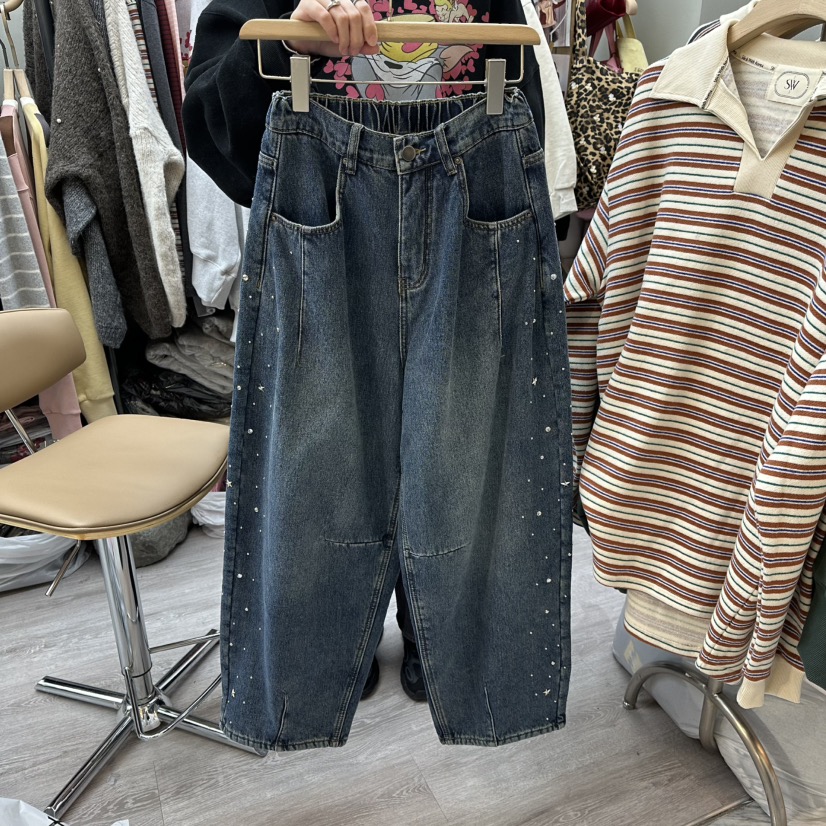 STICK WITH韓國代購㊣女士新款時尚人氣推薦熱賣牛仔褲加絨STICK WITH牛仔褲圖色1