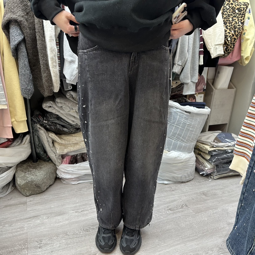 STICK WITH韓國代購㊣女士新款時尚人氣推薦熱賣牛仔褲加絨STICK WITH牛仔褲圖色2