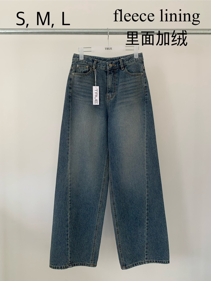 TRUE東大門㊣代購女士新品熱賣時尚休閑職業推薦牛仔褲加絨TRUE牛仔褲圖色1