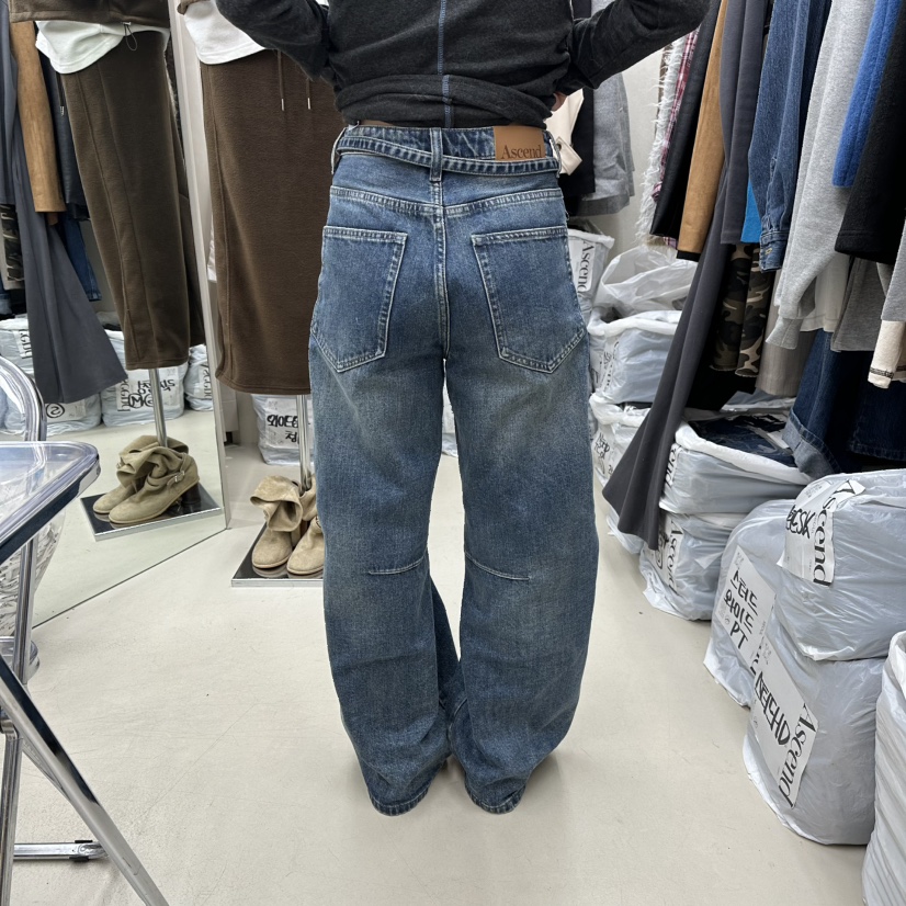 ASCEND東大門㊣代購女裝新品職業推薦25秋冬牛仔褲含腰包口袋ASCEND牛仔褲
