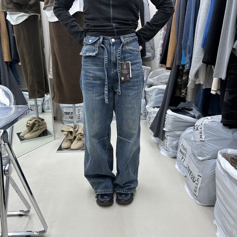 ASCEND東大門㊣代購女裝新品職業推薦25秋冬牛仔褲含腰包口袋ASCEND牛仔褲圖色1