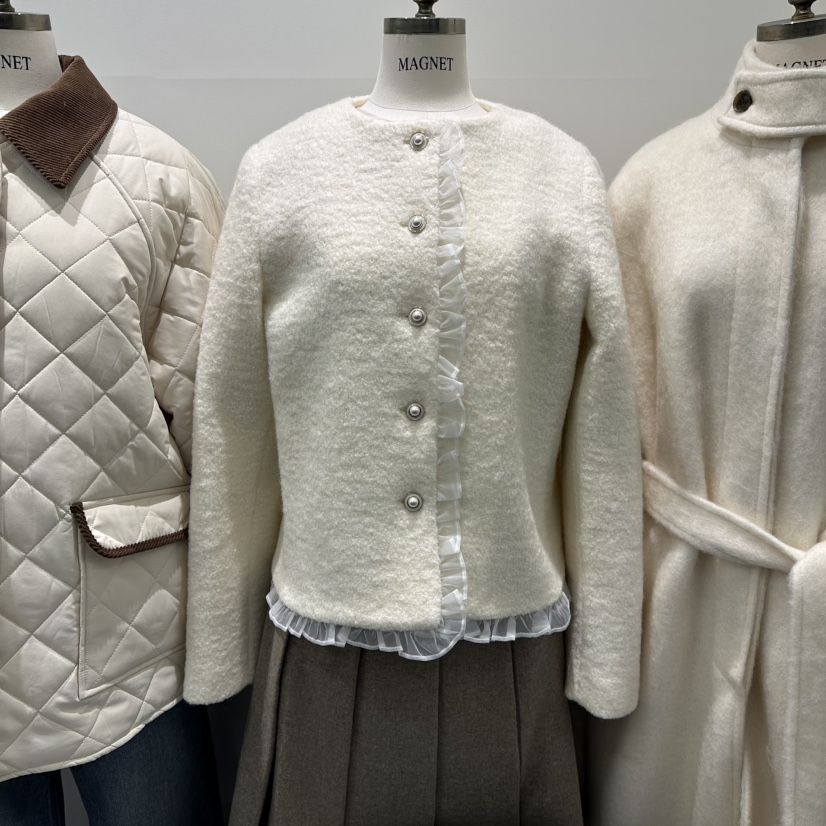 M.G.N韓國代購㊣女士新款休閑職業25秋冬人氣短款大衣荷葉邊MAGNET短款大衣圖色1