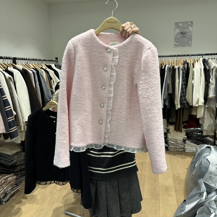 M.G.N韓國代購㊣女士新款休閑職業25秋冬人氣短款大衣荷葉邊MAGNET短款大衣圖色2