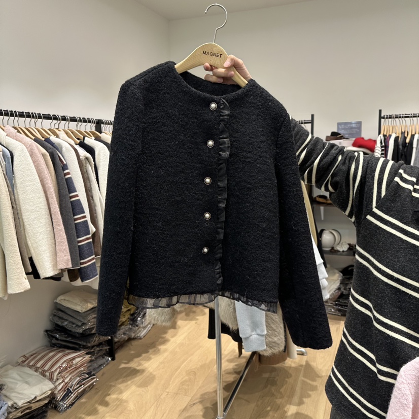 M.G.N韓國代購㊣女士新款休閑職業25秋冬人氣短款大衣荷葉邊MAGNET短款大衣圖色3