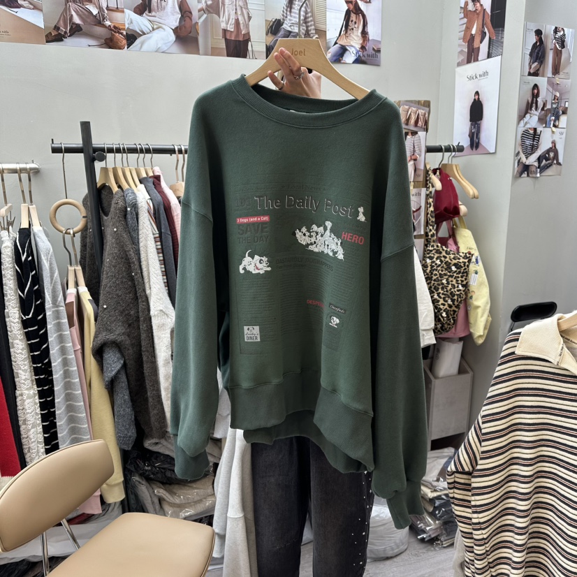 STICK WITH東大門㊣直郵女裝新款職業熱賣25秋冬休閑衛衣加絨STICK WITH衛衣圖色2