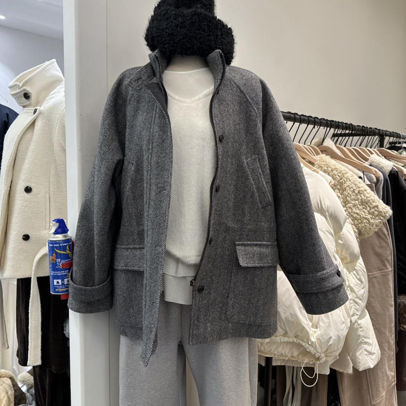 ORE-P東大門㊣實拍女裝新款熱賣職業休閑人氣短款大衣人字形ORE短款大衣圖色1