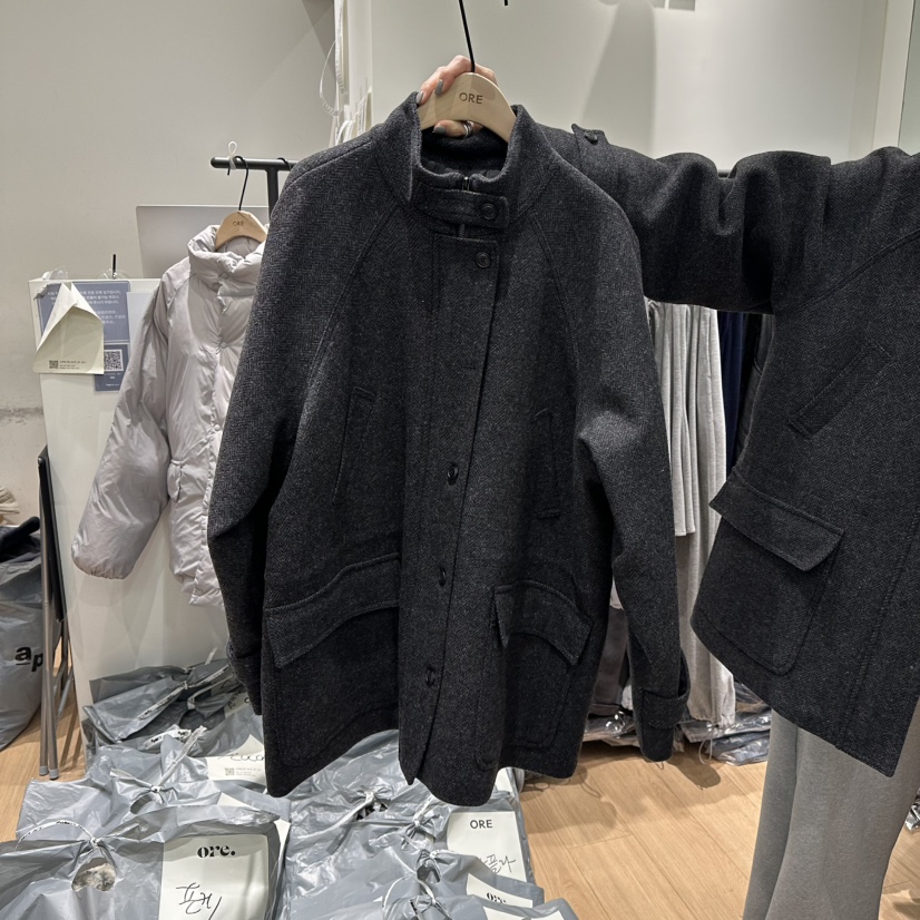 ORE-P東大門㊣實拍女裝新款熱賣職業休閑人氣短款大衣人字形ORE短款大衣圖色2
