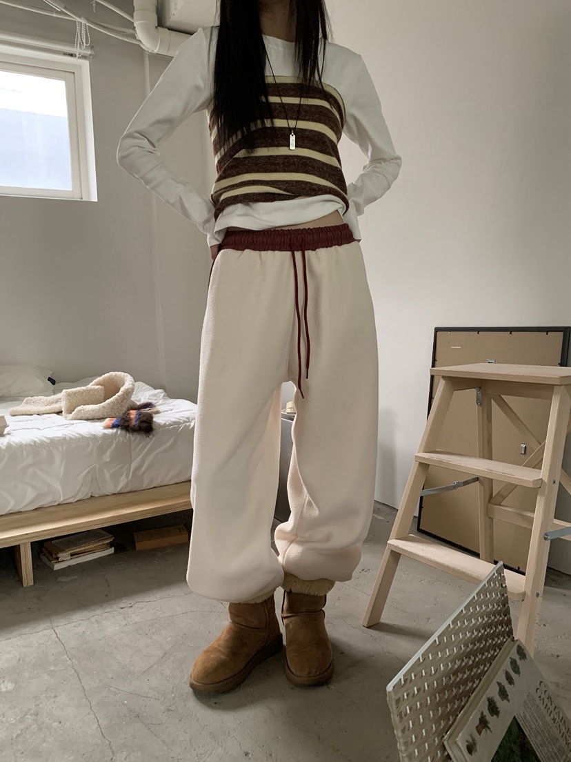 MORE THAN-P東大門㊣代購女裝新款熱賣人氣25秋冬休閑褲抓絨MORE THAN休閑褲