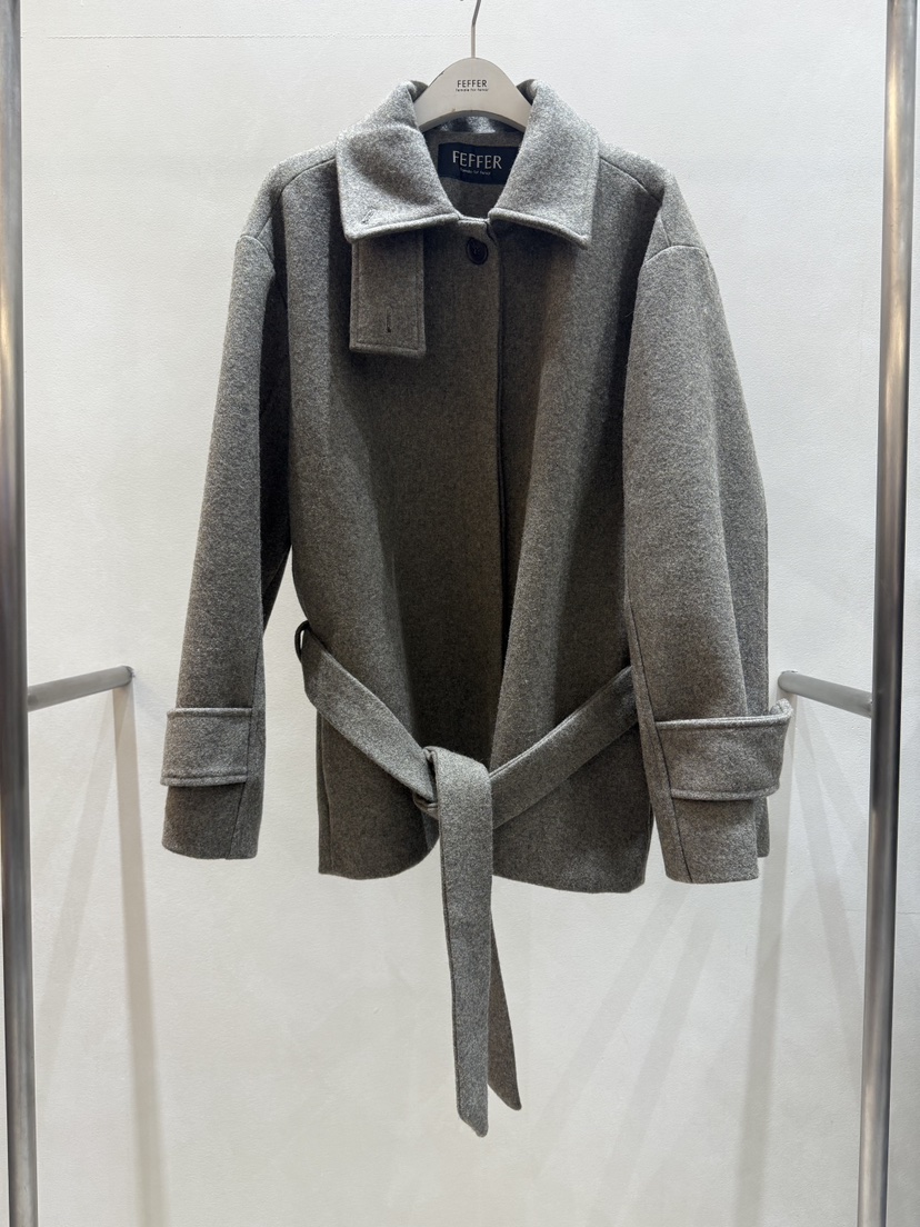 FEFFER東大門㊣實拍女裝新品人氣25秋冬熱賣短款大衣含腰帶FEFFER短款大衣圖色1