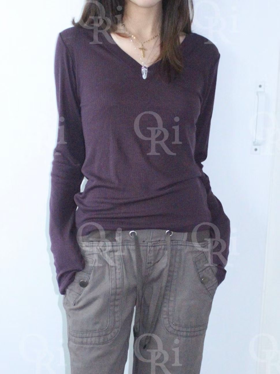 O-RI-오리-T韓國代購㊣女士新品職業人氣休閑熱賣長袖T恤O-RI長袖T恤圖色1