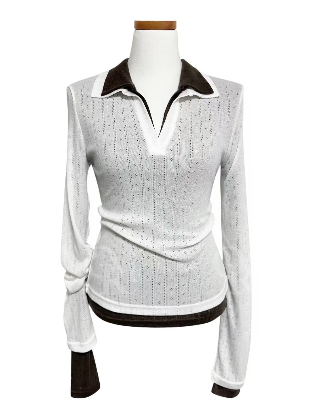 O-RI-오리-T東大門㊣直郵女裝新品人氣推薦休閑長袖T恤鏤空O-RI長袖T恤圖色1