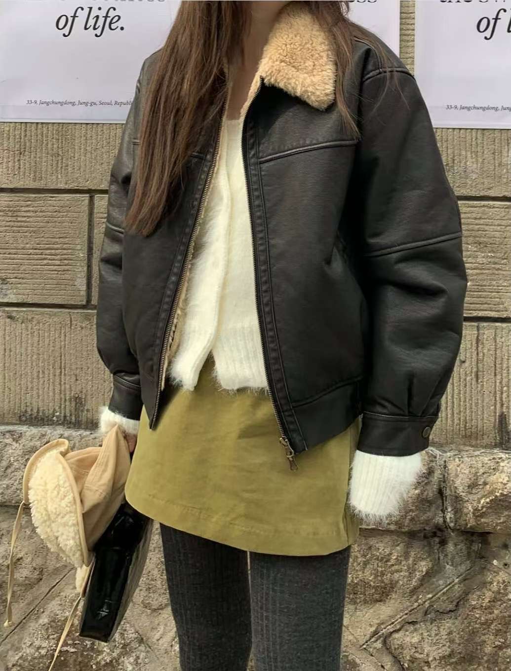 WEARRAW東大門㊣直郵女裝新品時尚人氣熱賣短款棉服水洗皮革WEARRAW短款棉服