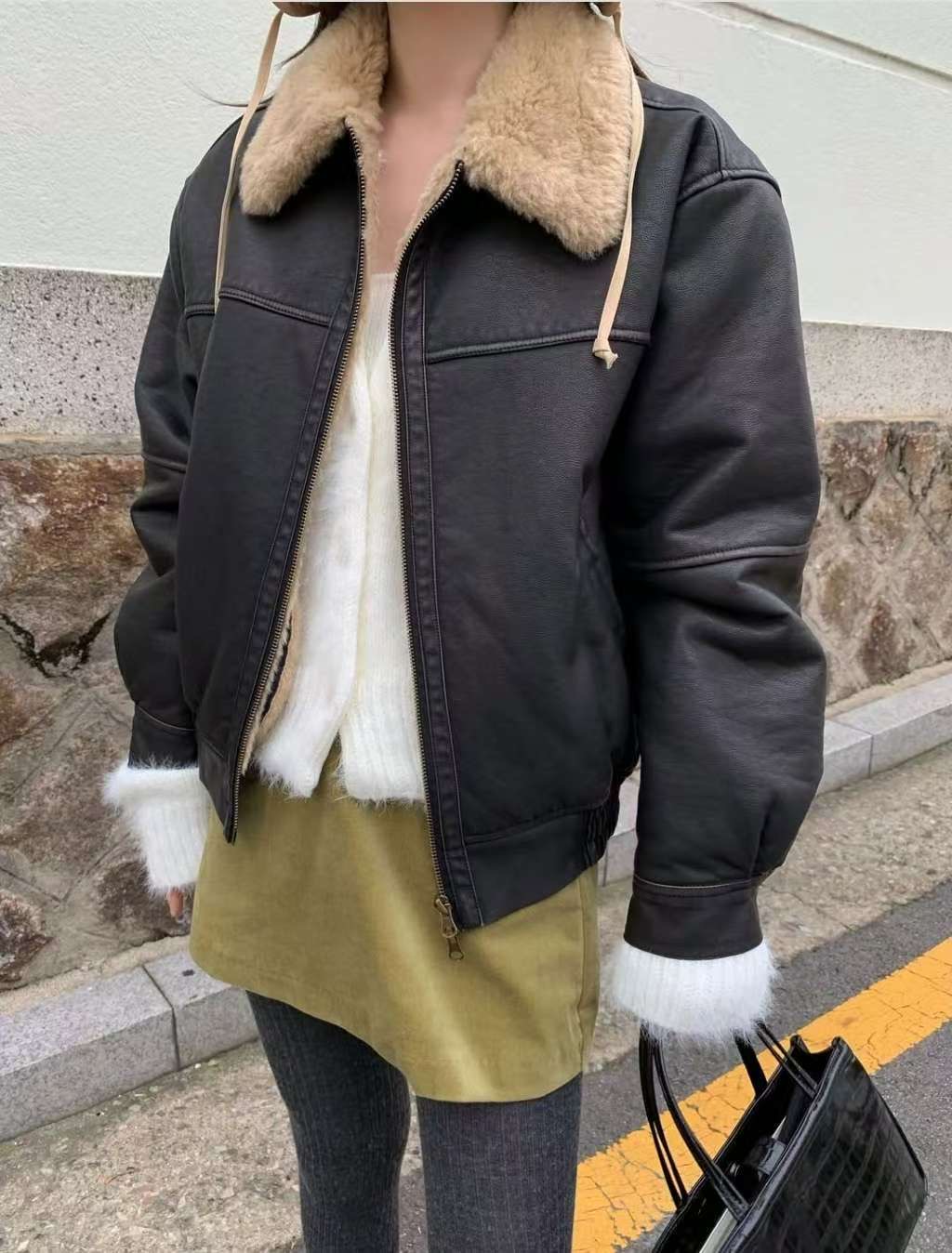 WEARRAW東大門㊣直郵女裝新品時尚人氣熱賣短款棉服水洗皮革WEARRAW短款棉服圖色1