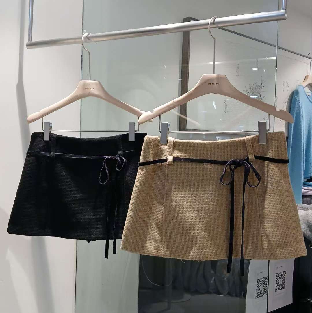 WEARRAW東大門㊣實拍女士新品熱賣25秋冬職業休閑短裙含腰繩WEARRAW短裙圖色1左一色