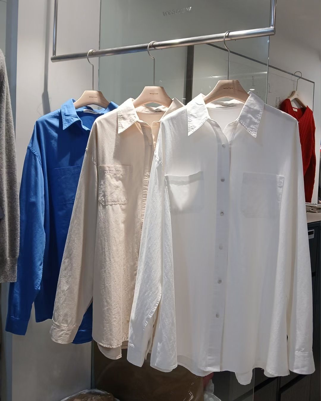 WEARRAW韓國代購㊣女士新品休閑人氣熱賣25秋冬襯衫蕾絲衫口袋WEARRAW襯衫/蕾絲衫圖色2左二色