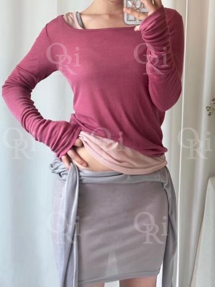 O-RI-오리-T東大門㊣實拍女裝新款熱賣人氣時尚長袖T恤天絲O-RI長袖T恤圖色2