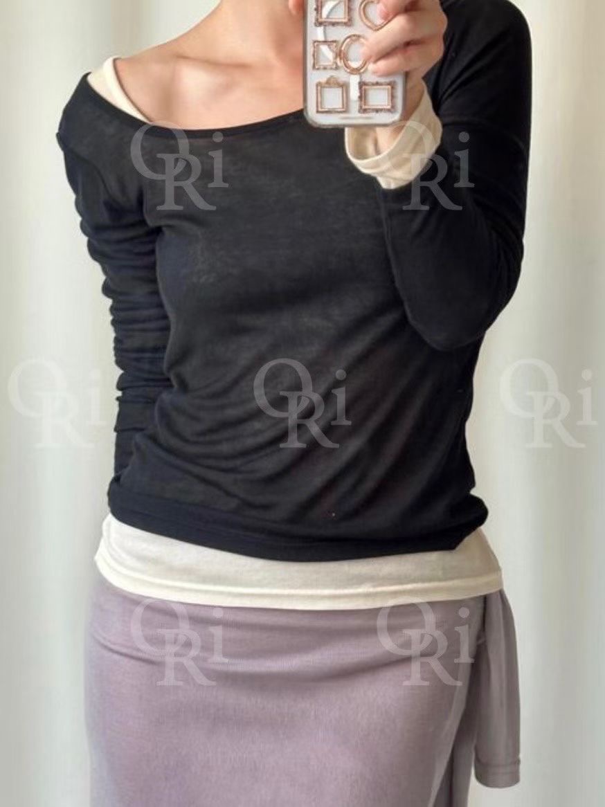 O-RI-오리-T東大門㊣實拍女裝新款熱賣人氣時尚長袖T恤天絲O-RI長袖T恤圖色4