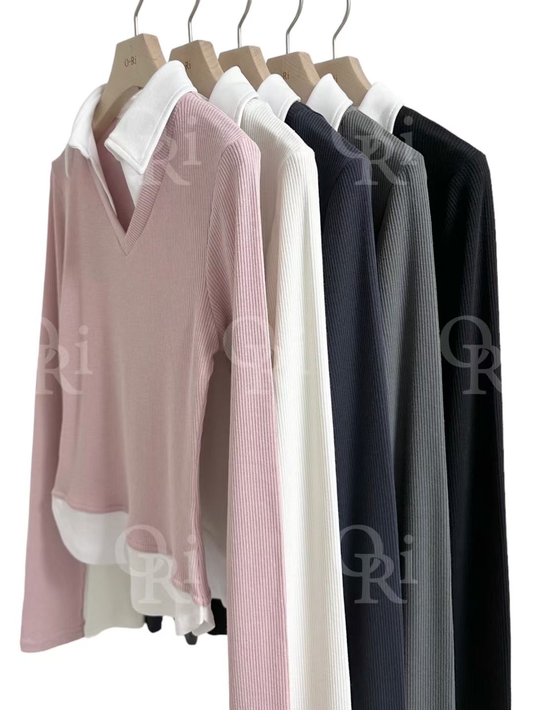 O-RI-오리-T東大門㊣代購女裝新品職業人氣長袖T恤假兩件O-RI長袖T恤圖色3左三色