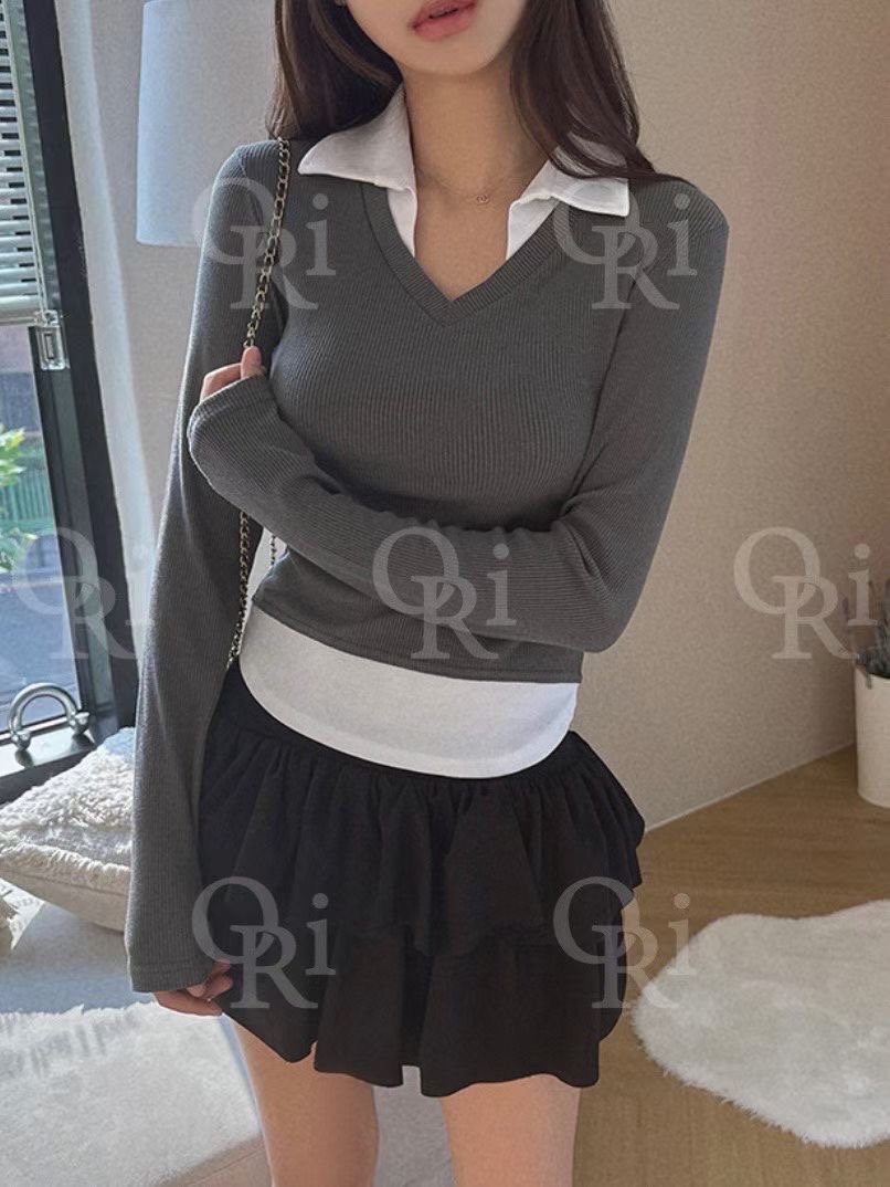 O-RI-오리-T東大門㊣代購女裝新品職業人氣長袖T恤假兩件O-RI長袖T恤圖色4