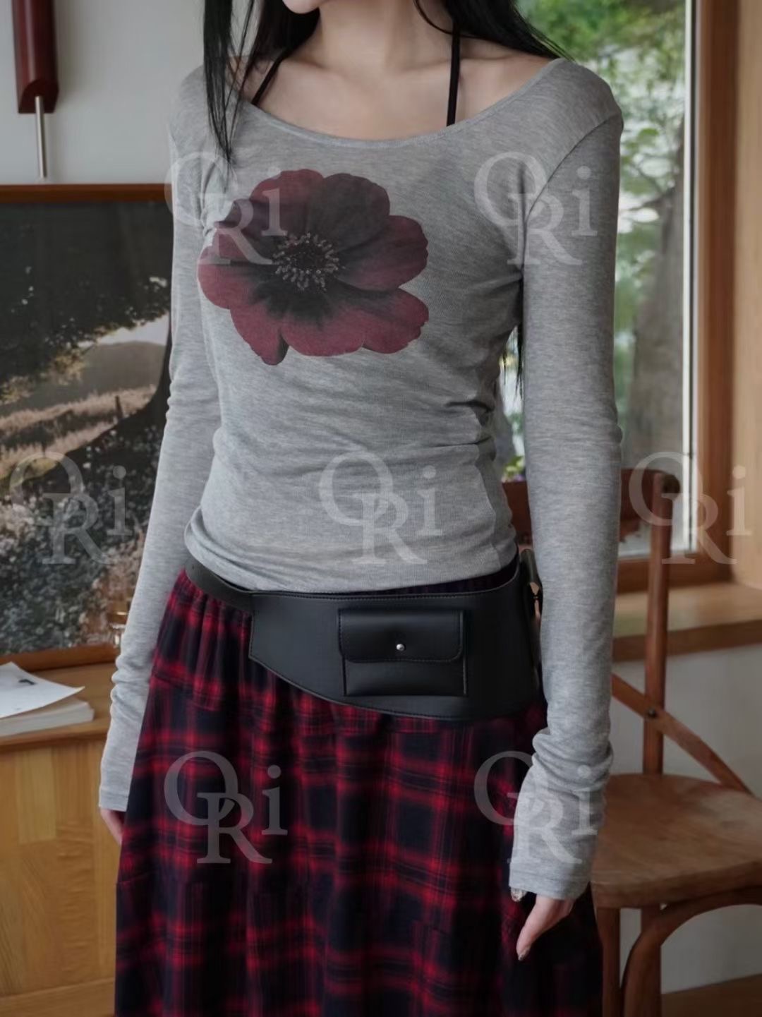 O-RI-오리-T東大門㊣代購女士新款時尚人氣推薦熱賣長袖T恤O-RI長袖T恤圖色1