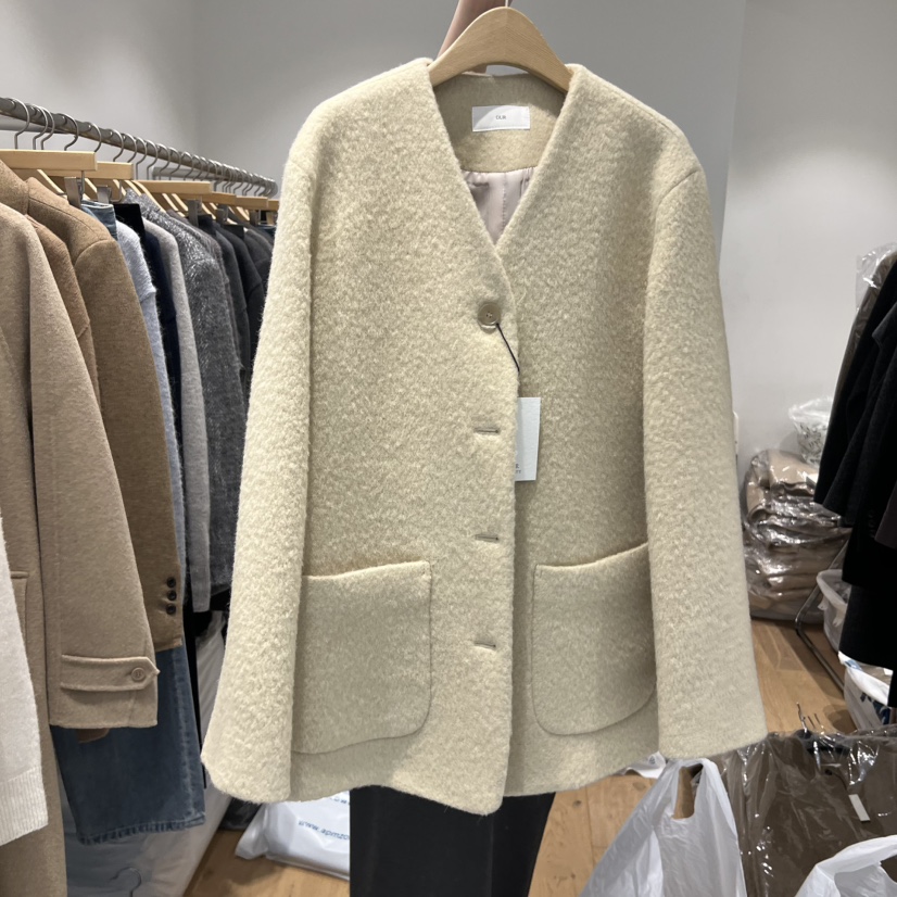 OUR-A韓國直郵㊣女裝新品熱賣推薦25秋冬職業短款大衣羊駝毛OUR/NOVAE短款大衣圖色1