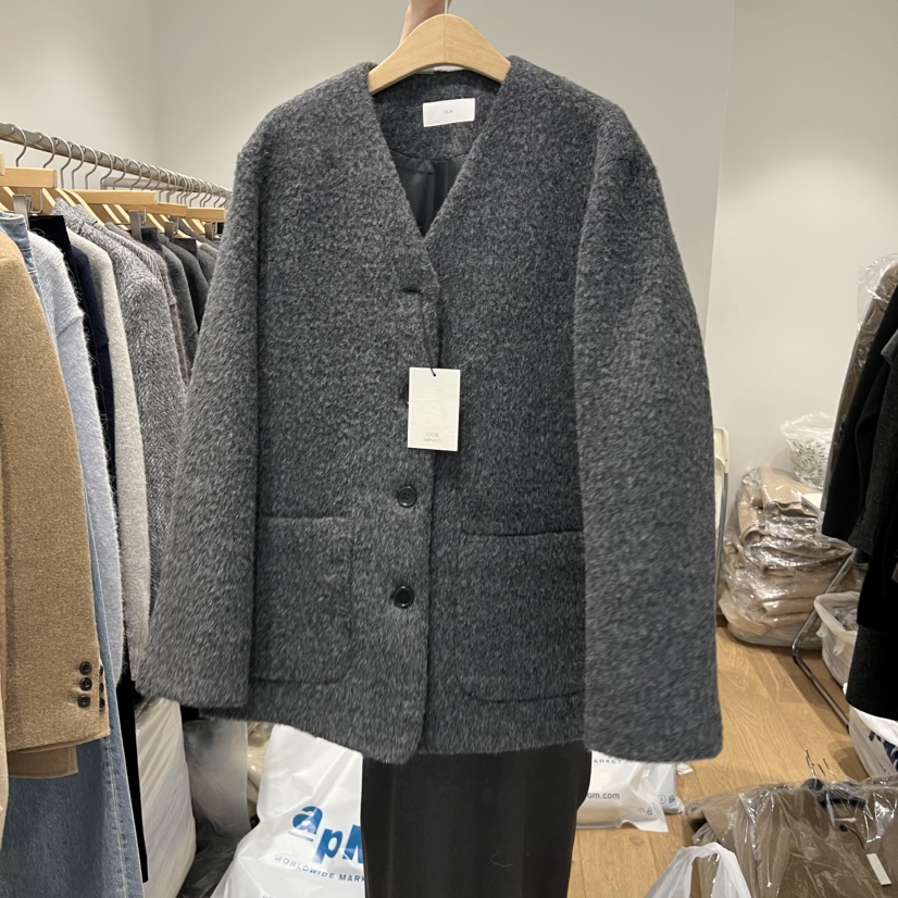 OUR-A韓國直郵㊣女裝新品熱賣推薦25秋冬職業短款大衣羊駝毛OUR/NOVAE短款大衣圖色2