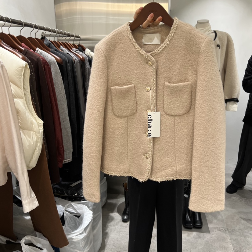 CHAE東大門㊣實拍女士新品人氣時尚休閑推薦夾克粗花呢絎縫CHAE夾克圖色2