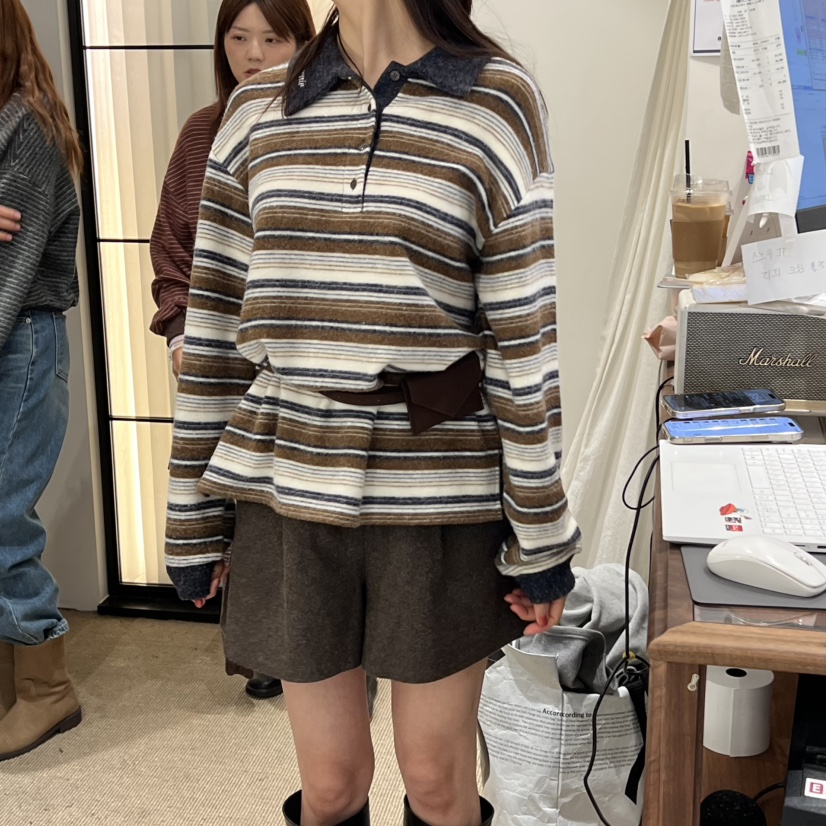 VENIR-a韓國直郵㊣女裝新款職業真品25秋冬長袖T恤不含腰包VENIR-a長袖T恤圖色1