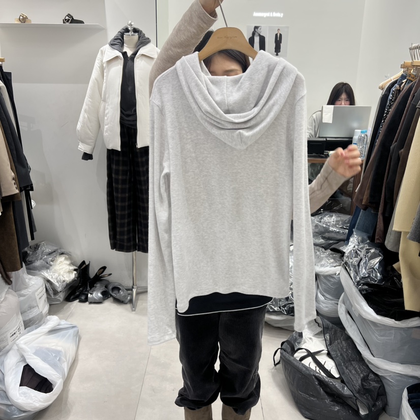 ANN MARGRET韓國代購㊣女士新品時尚長袖T恤連帽衫拉鏈保暖GRETA.Y長袖T恤
