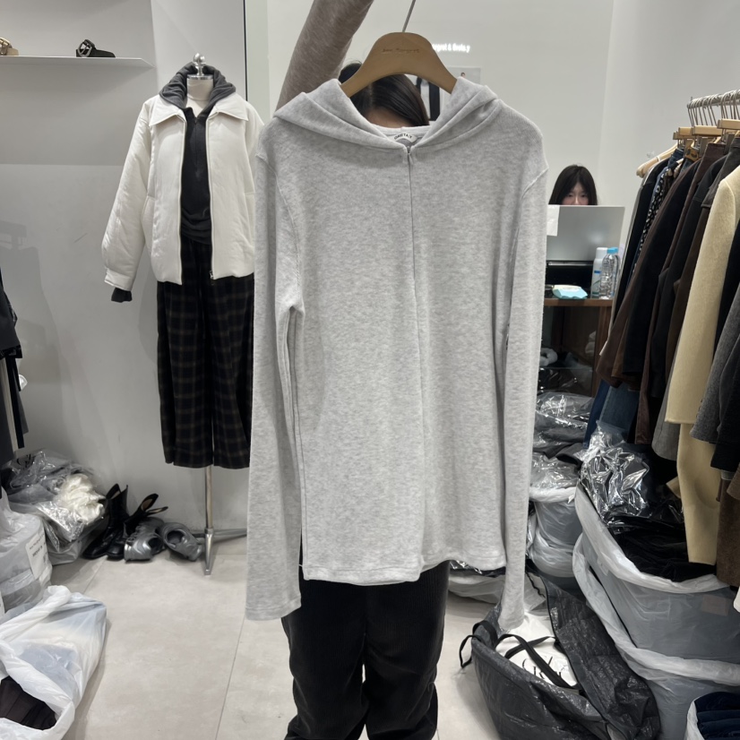 ANN MARGRET韓國代購㊣女士新品時尚長袖T恤連帽衫拉鏈保暖GRETA.Y長袖T恤圖色1