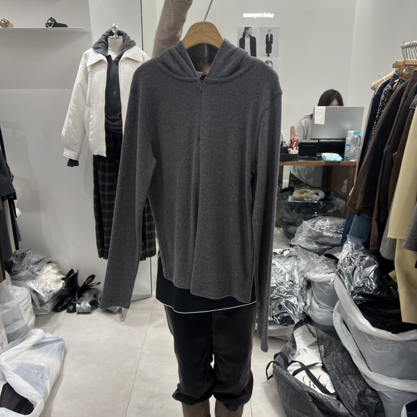 ANN MARGRET韓國代購㊣女士新品時尚長袖T恤連帽衫拉鏈保暖GRETA.Y長袖T恤圖色3