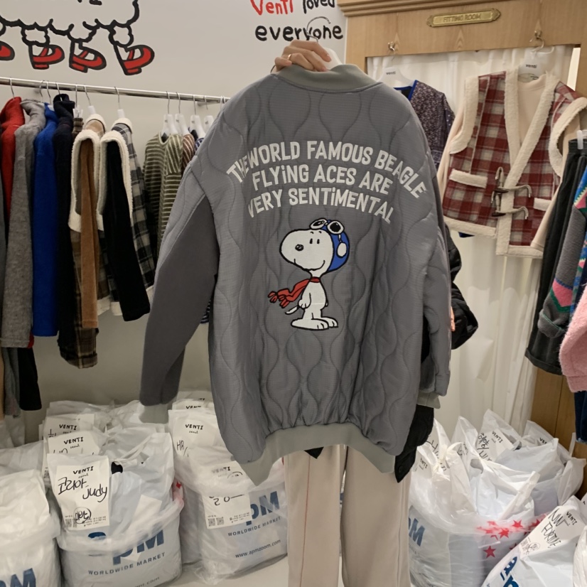 VENTI東大門㊣代購女裝新品人氣25秋冬推薦夾克史努比絎縫棉VENTI夾克