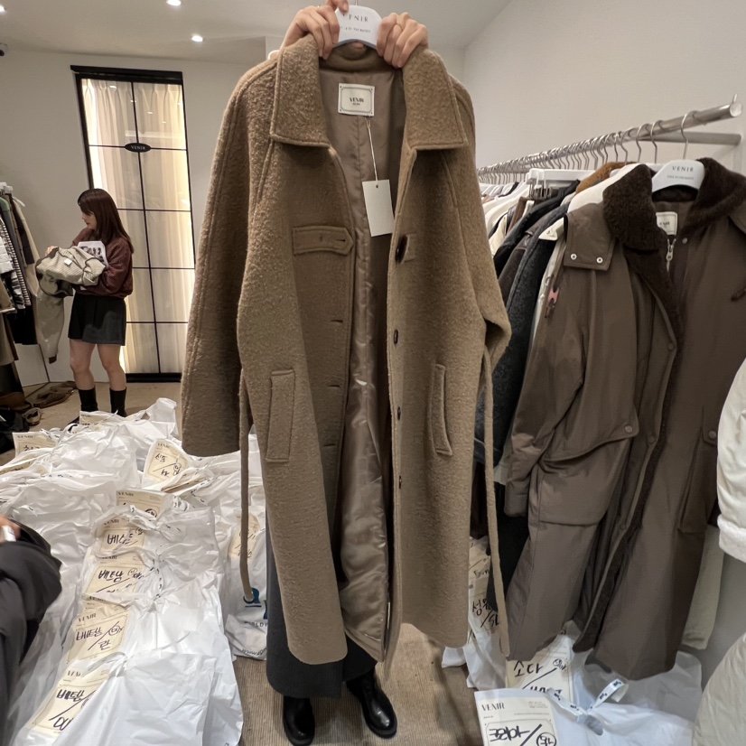 VENIR-a韓國代購㊣女士新品休閑時尚熱賣25秋冬中長款大衣羊毛VENIR-a中長款大衣圖色1