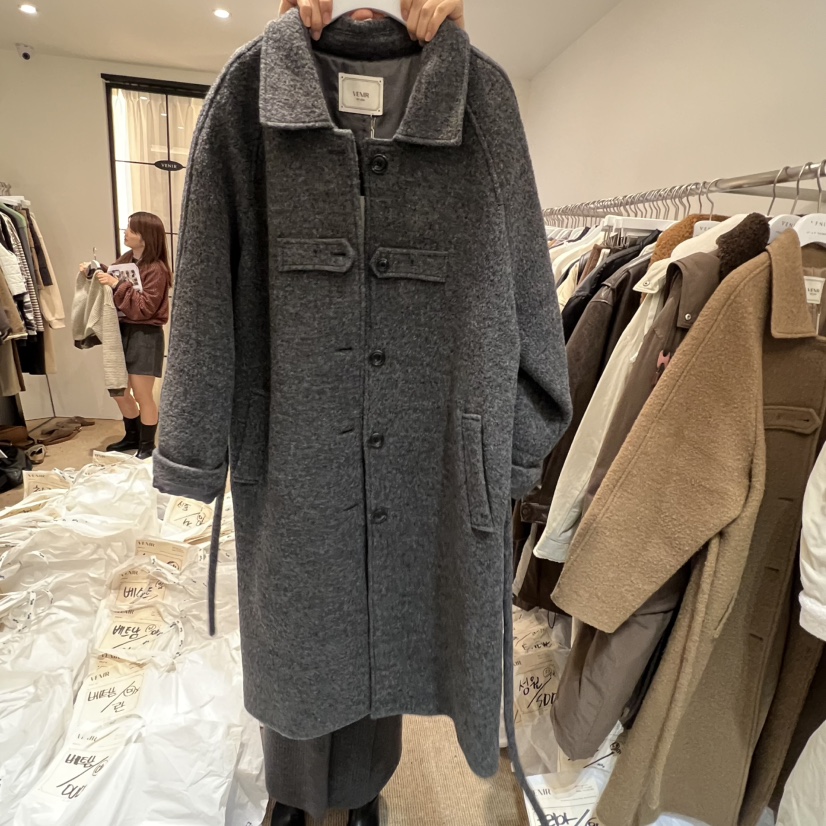 VENIR-a韓國代購㊣女士新品休閑時尚熱賣25秋冬中長款大衣羊毛VENIR-a中長款大衣圖色2