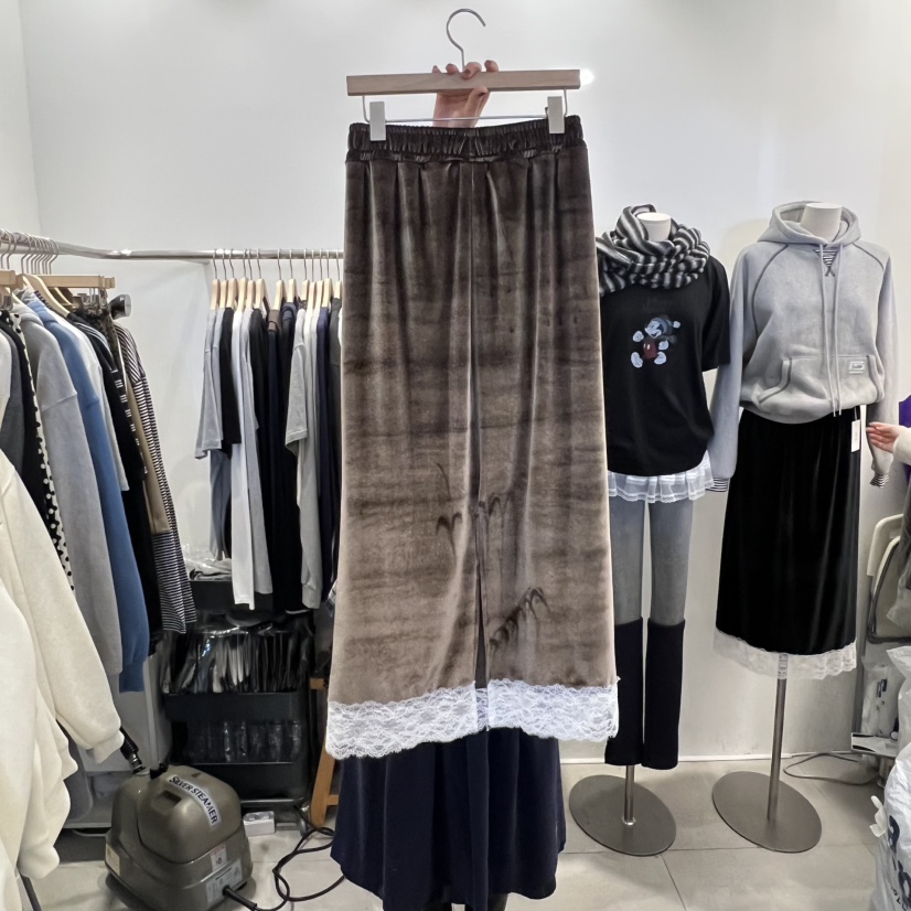 TAN&amp;COMO韓國直郵㊣女士新款25秋冬半身裙中短裙天鵝絨tan-COMO半身裙/中短裙