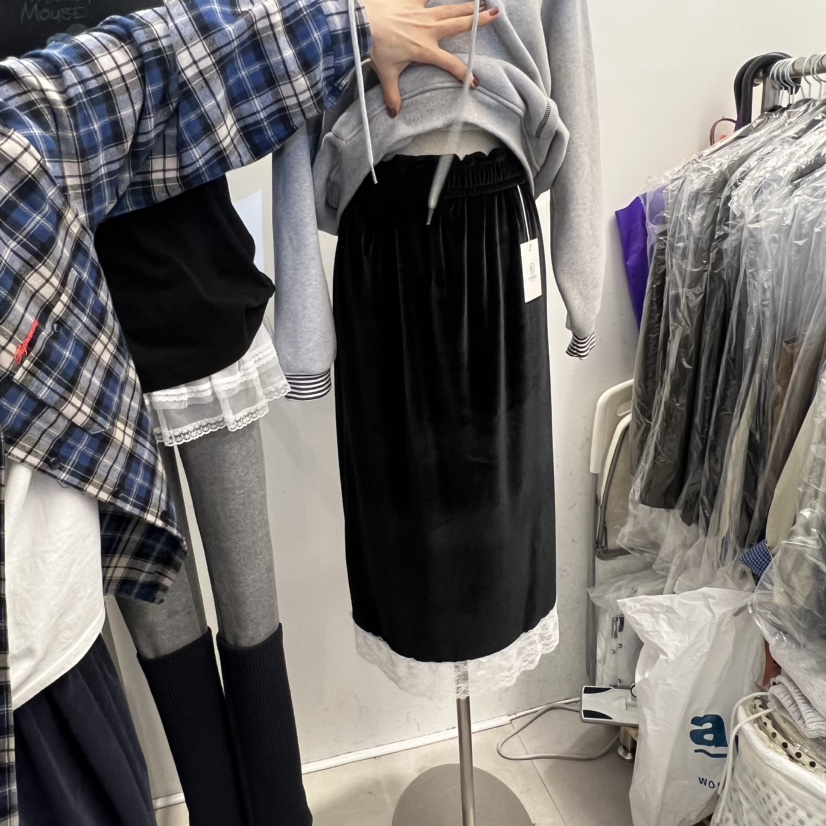 TAN&amp;COMO韓國直郵㊣女士新款25秋冬半身裙中短裙天鵝絨tan-COMO半身裙/中短裙