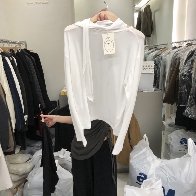 TAKE YOUE TIME韓國代購㊣女裝新品職業人氣熱賣長袖T恤圍巾TAKE YOUE TIME長袖T恤