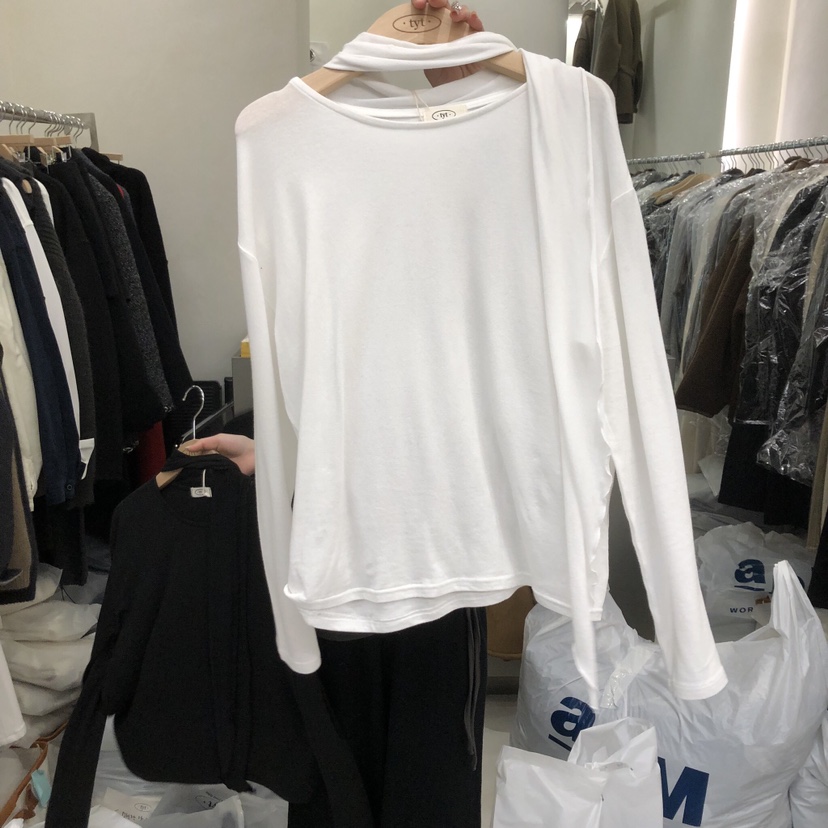 TAKE YOUE TIME韓國代購㊣女裝新品職業人氣熱賣長袖T恤圍巾TAKE YOUE TIME長袖T恤圖色1