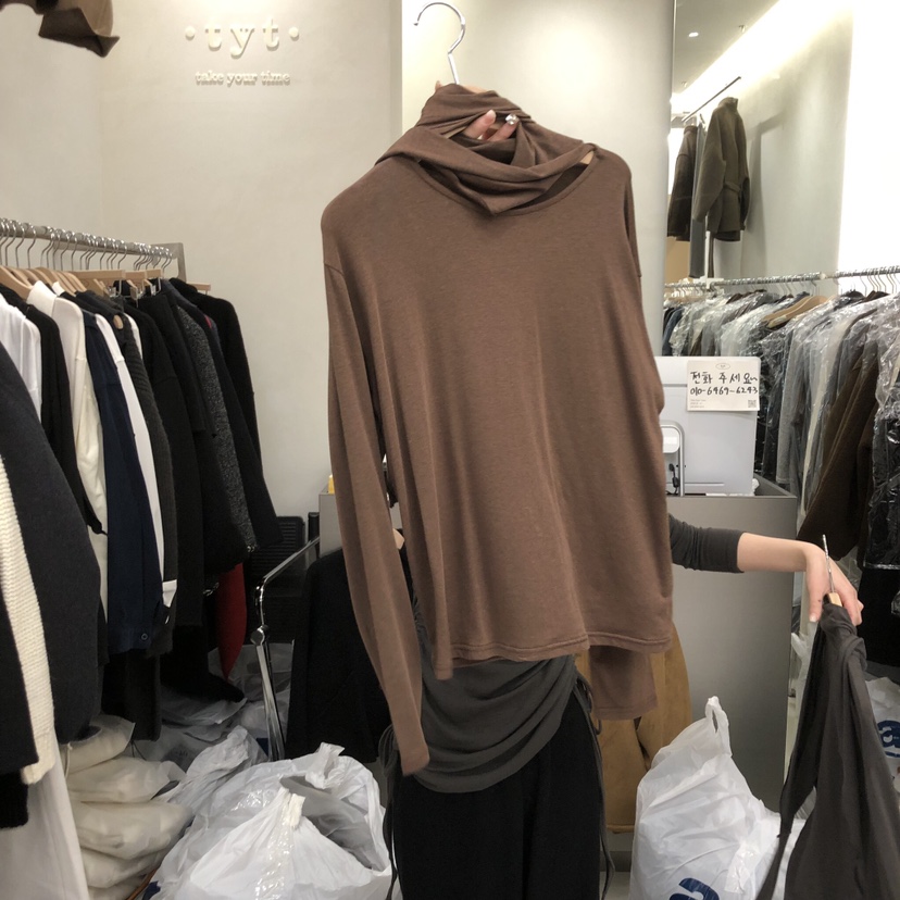 TAKE YOUE TIME韓國代購㊣女裝新品職業人氣熱賣長袖T恤圍巾TAKE YOUE TIME長袖T恤圖色4