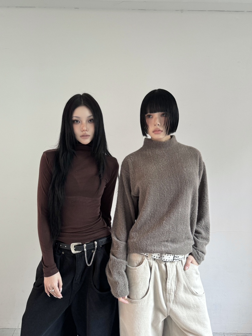 SEEOT東大門㊣代購女裝新款職業休閑針織衫男女同款毛絨短款SEEOT針織衫