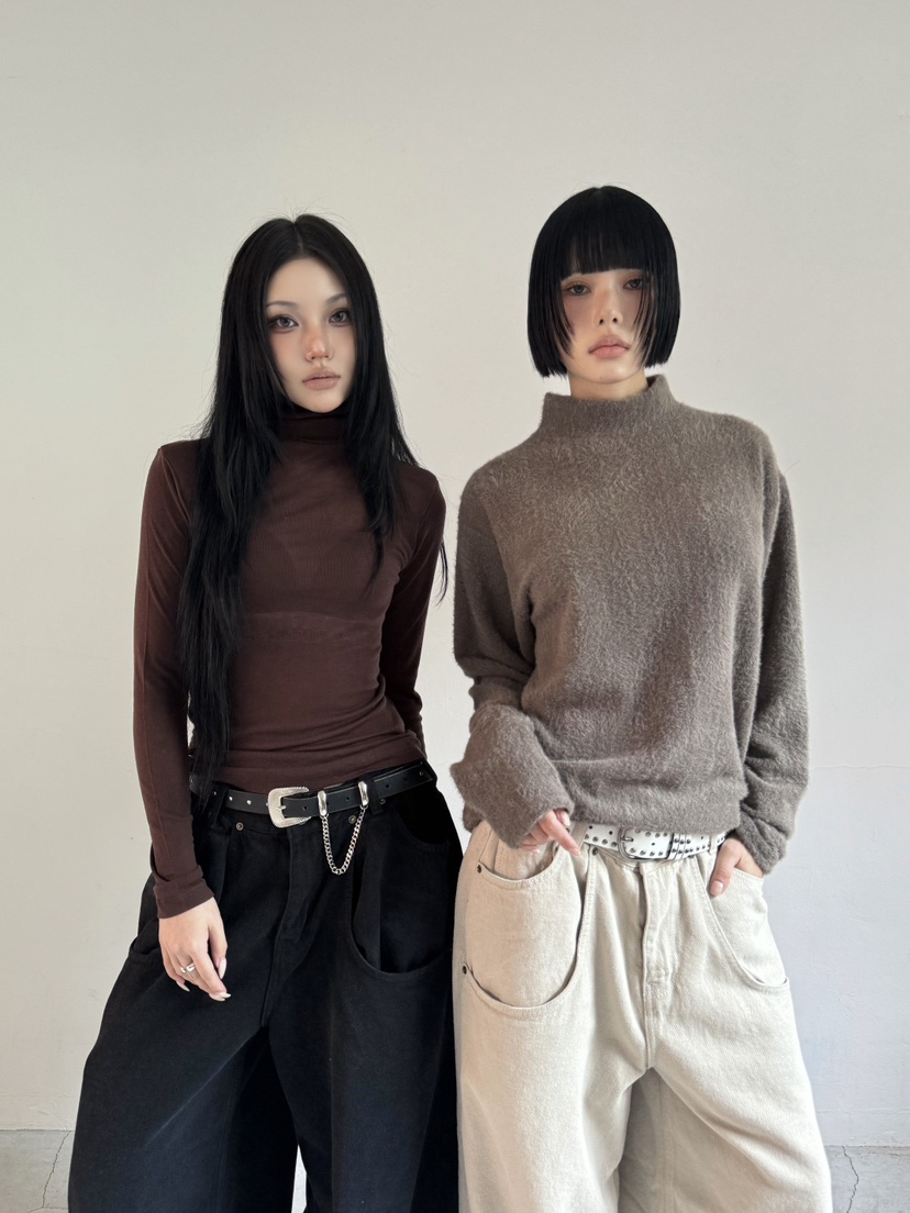 SEEOT東大門㊣代購女裝新款職業休閑針織衫男女同款毛絨短款SEEOT針織衫