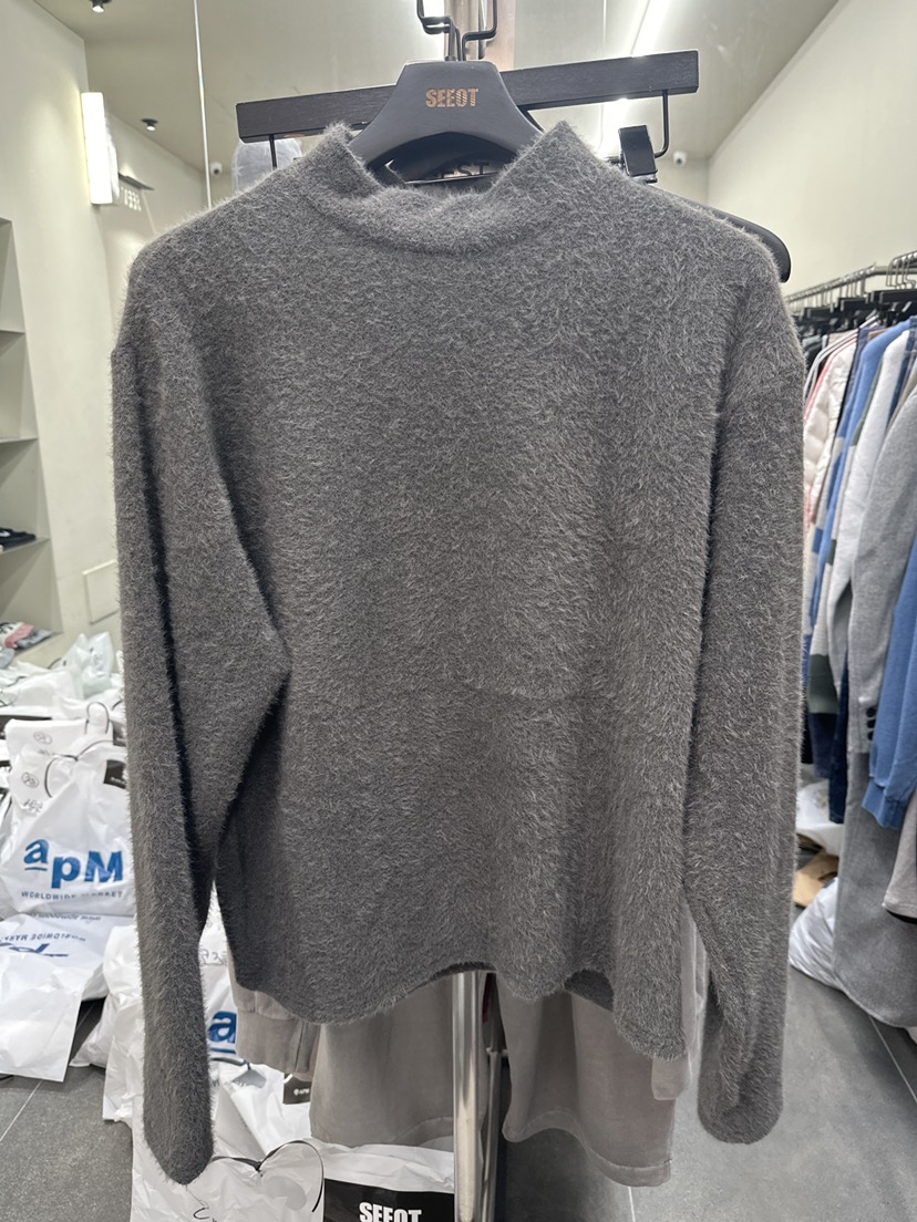 SEEOT東大門㊣代購女裝新款職業休閑針織衫男女同款毛絨短款SEEOT針織衫圖色1
