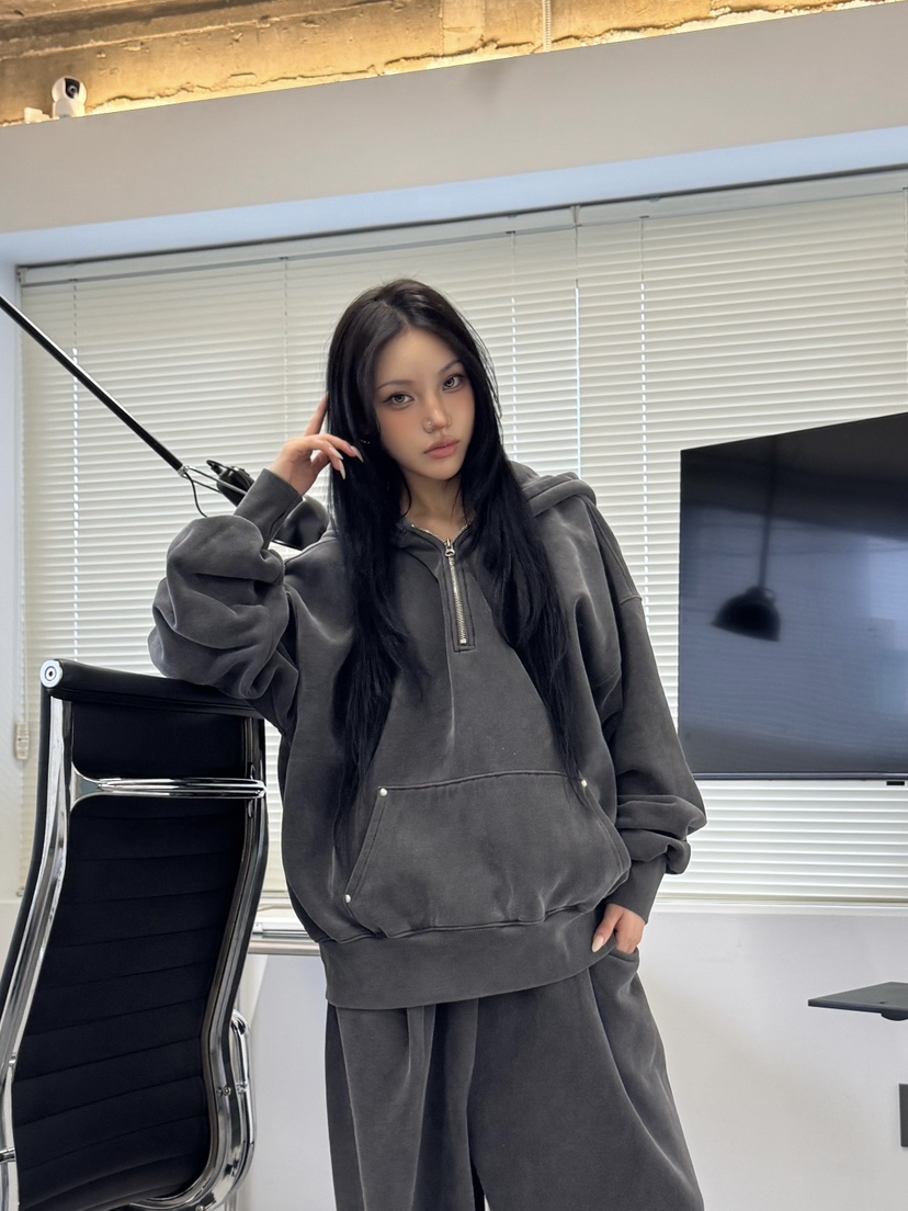 SEEOT東大門㊣直郵女士新品熱賣衛衣男女同款連帽衫羊皮拉鏈SEEOT衛衣