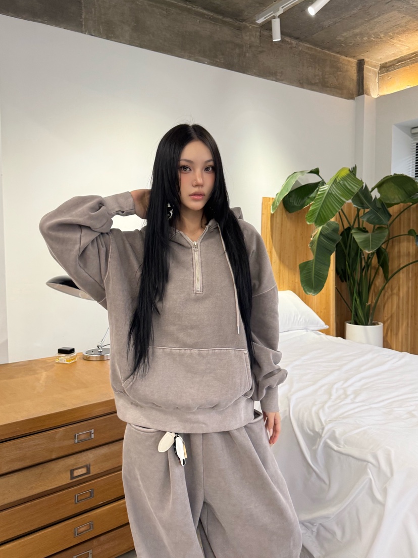 SEEOT東大門㊣直郵女士新品熱賣衛衣男女同款連帽衫羊皮拉鏈SEEOT衛衣